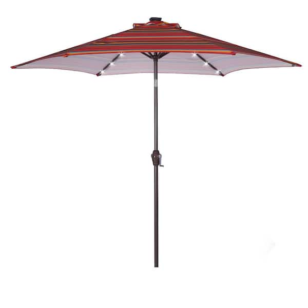 Tunearary Red 8.7ft. Market Patio Umbrella Push Button Tilt and Crank Outdoor Umbrella with 24 LED Lights