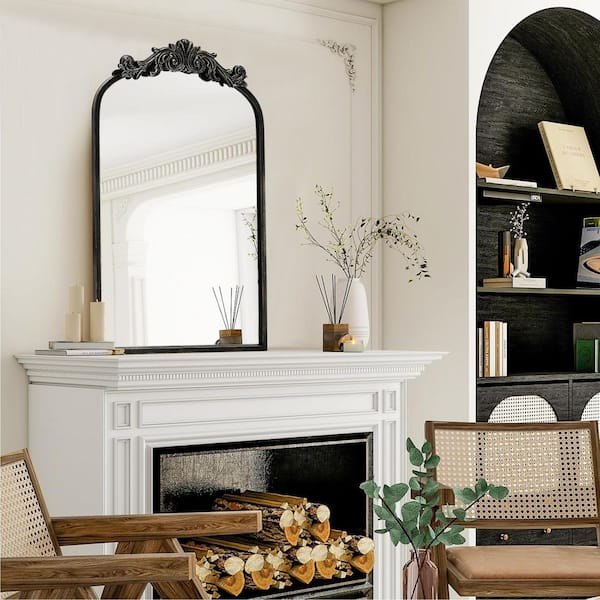 LuxHomez 24 in. W x 35.8 in. H Black Vintage Arched Metal Frame