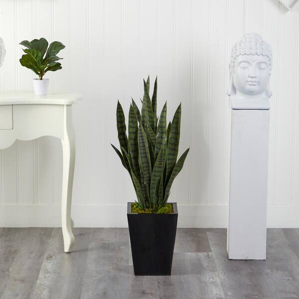 Nearly Natural 40 in. D Sansevieria Artificial Plant in Black Metal Planter