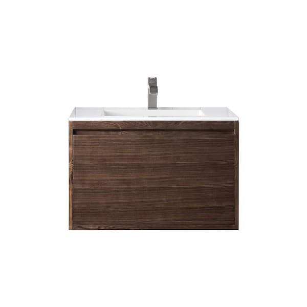 Mantova 31.5 in. W x 18 in. D x 20.6 in. H Single Bathroom Vanity Mid-Century Walnut & Glossy White Composite Stone Top