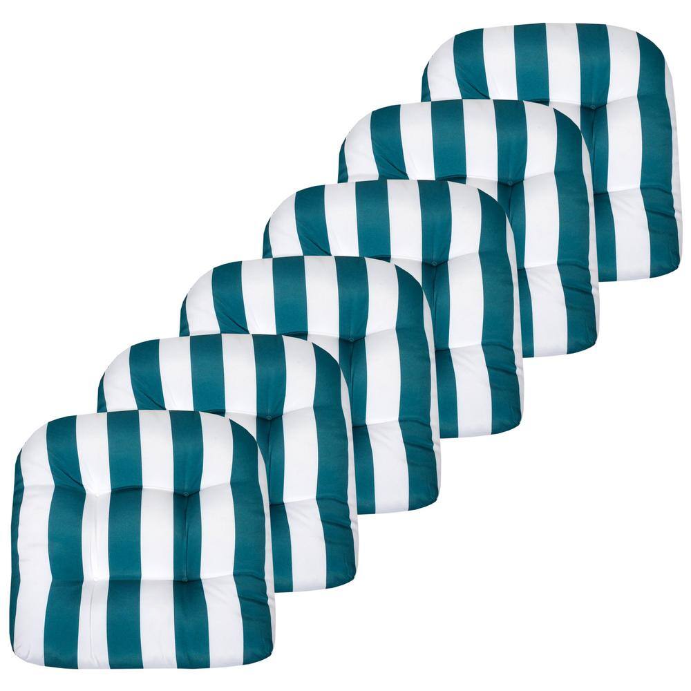19 in. x 19 in. x 5 in. Havana Tufted Chair Indoor/Outdoor Cushion Round U-Shaped Peacock/White (Set of 6) price history on PriceWatchPro