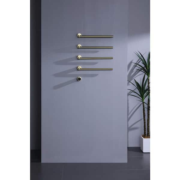 Adjustable 4 Towel Holders Wall Mounted Plug-In/Hardwired Towel Warmer Heated Towel Racks Stainless Steel in Gold