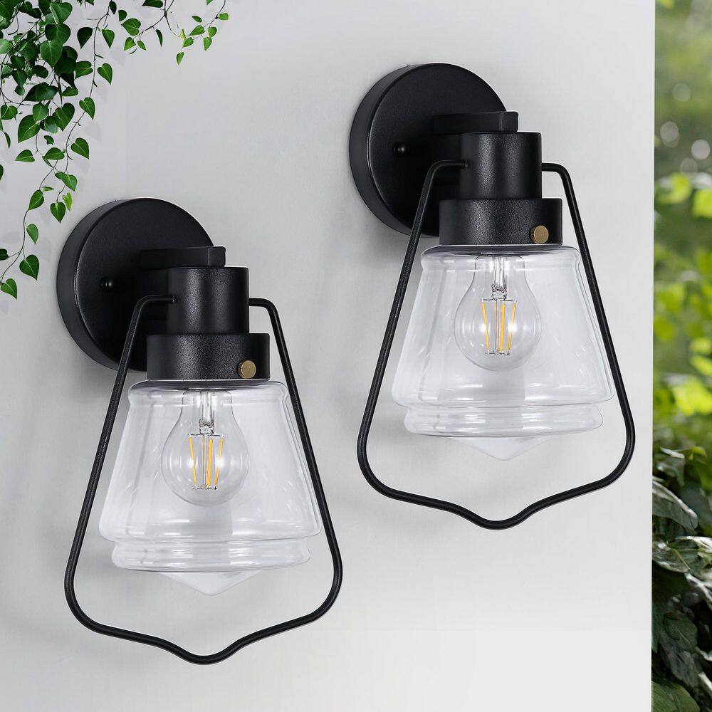 13.5 in. 1-Light Matte Black Hardwired Outdoor Wall Lantern Sconce with Clear Glass, No Bulbs Included(2-Pack) price history on PriceWatchPro