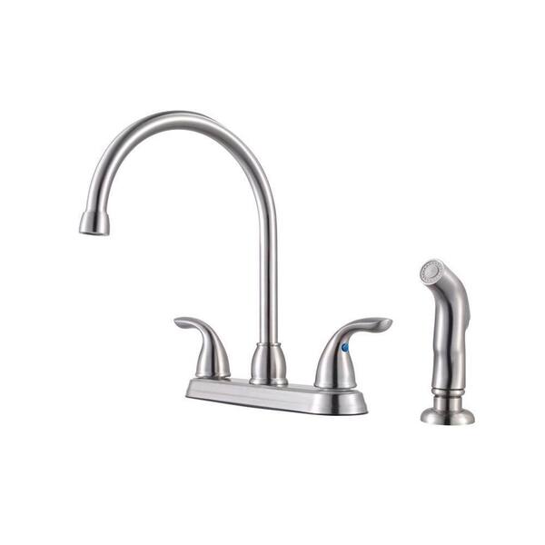 Pfister Pfirst Series Two Handle High Arc Kitchen Faucet With Spray Stainless