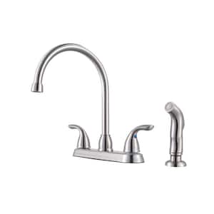 Pfirst Series 2-Handle Standard Kitchen Faucet with Side Sprayer in Stainless Steel
