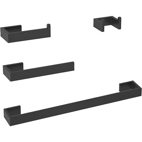 Matte Black Bathroom Accessories Set, 4-Piece Wall Mounted Towel Bar Set  Towel Racks for Bathroom Heavy Duty, 23.6 Inch