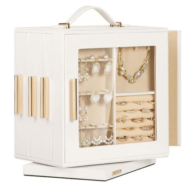 White 8.6 in. x 9.2 in. Polyurethane Modern Jewelry Box with 7 Drawers