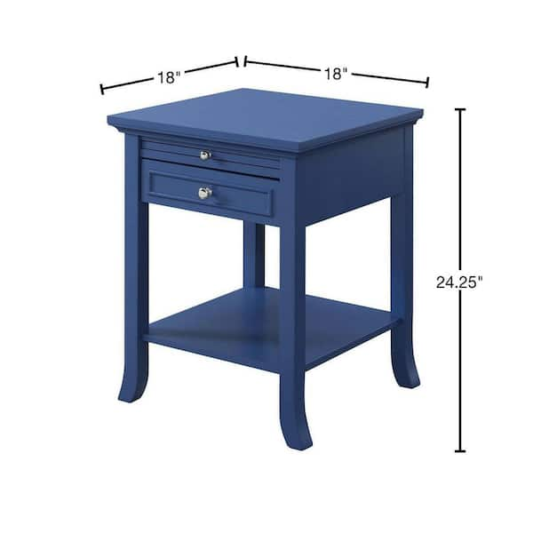 Blue end deals table with storage