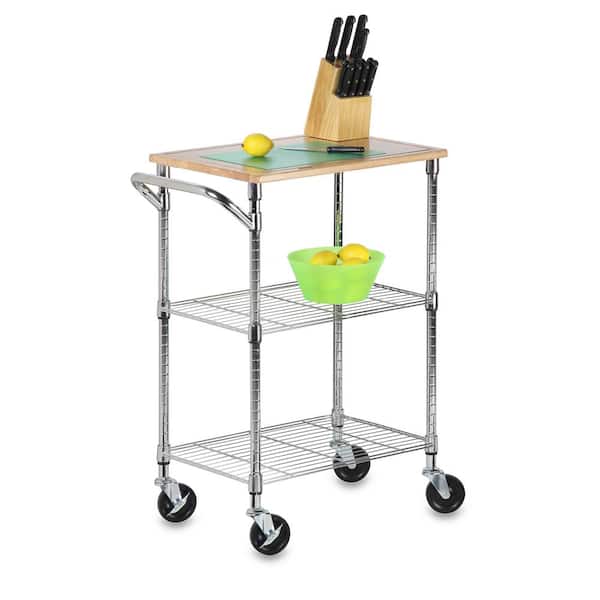 Honey-Can-Do Chrome 2-Tier Kitchen Cart with Wood Top