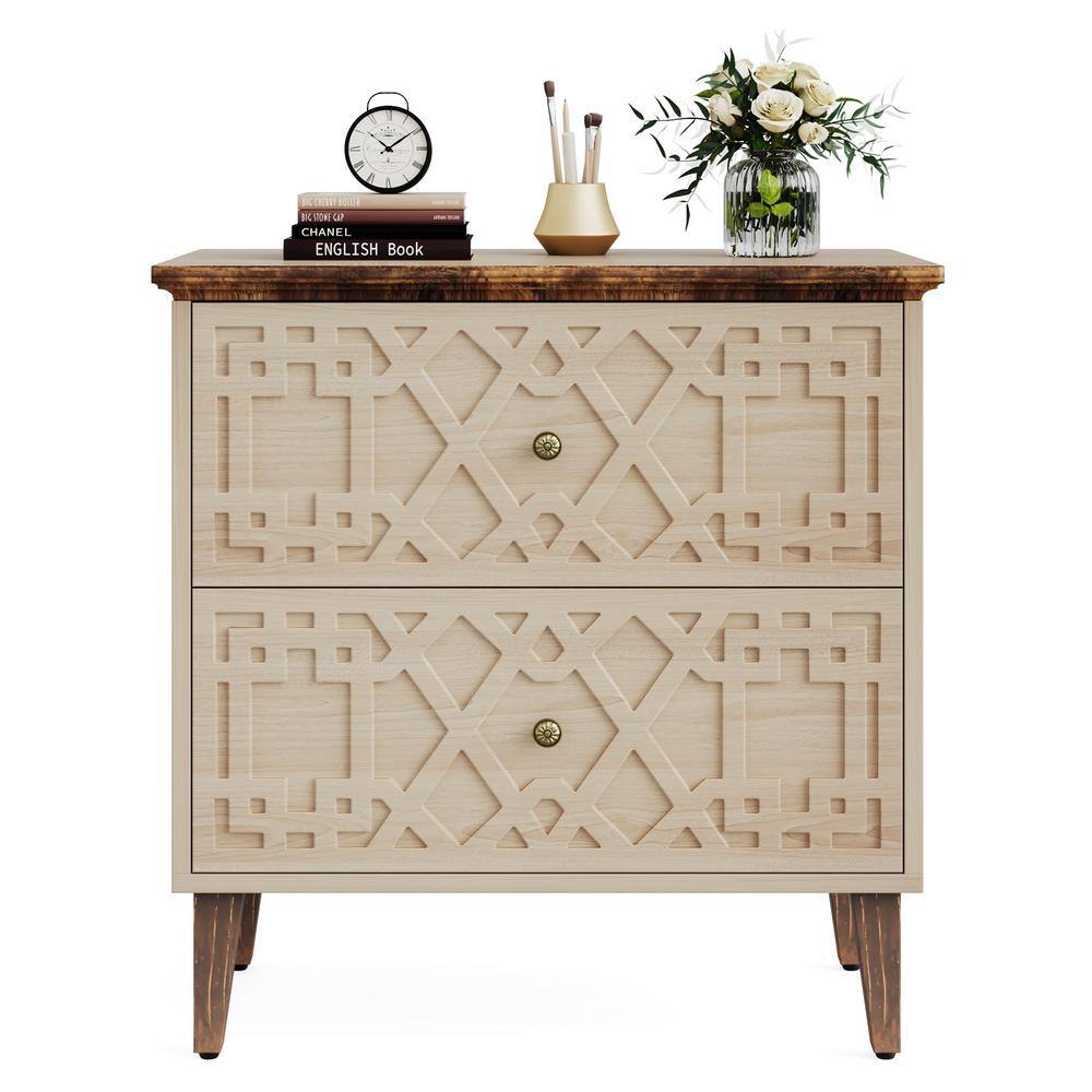 Beige and Brown 2-Drawer Wooden Legal Size File Cabinet