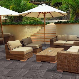 12 in.W x 12 in.L Outdoor Patio Square Plastic PVC Interlocking Composite Flooring Deck Tiles (Pack of 36 Tiles)in Brown