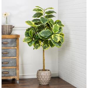 4 ft. Artificial Tall Real Touch Ultra-Realistic Varrigated Ficus Altissima Plant in Plastic Pot with Faux Dirt