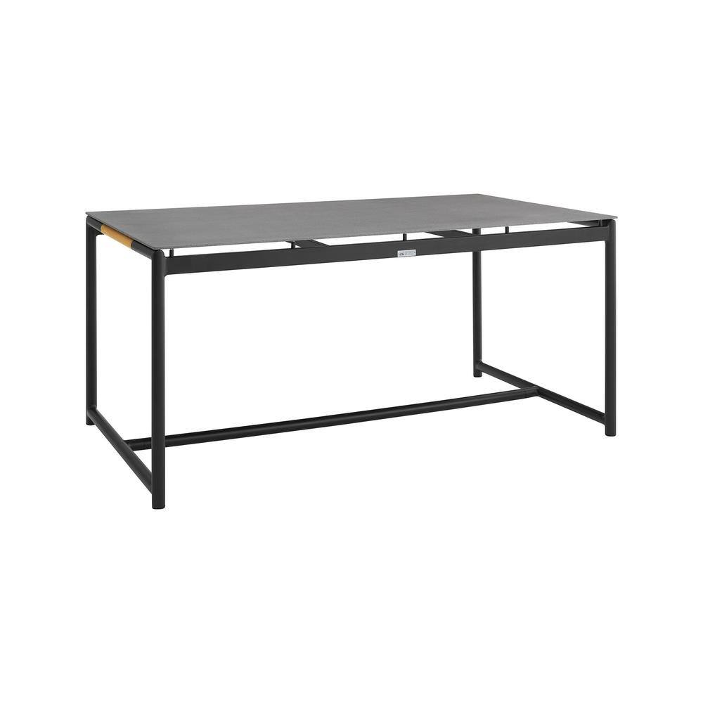 Royal 7-Piece Black Aluminum and Teak Outdoor Dining Set with Dark Gray Cushions