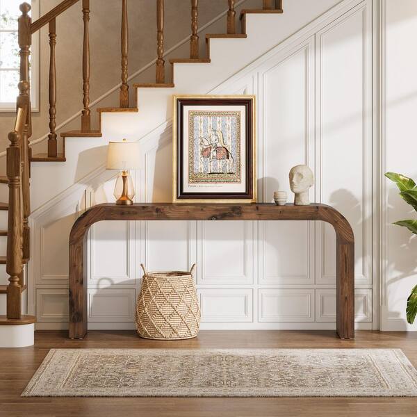 BYBLIGHT Turrella 70.9 in. Dark Brown Rectangle Sofa Table Solid