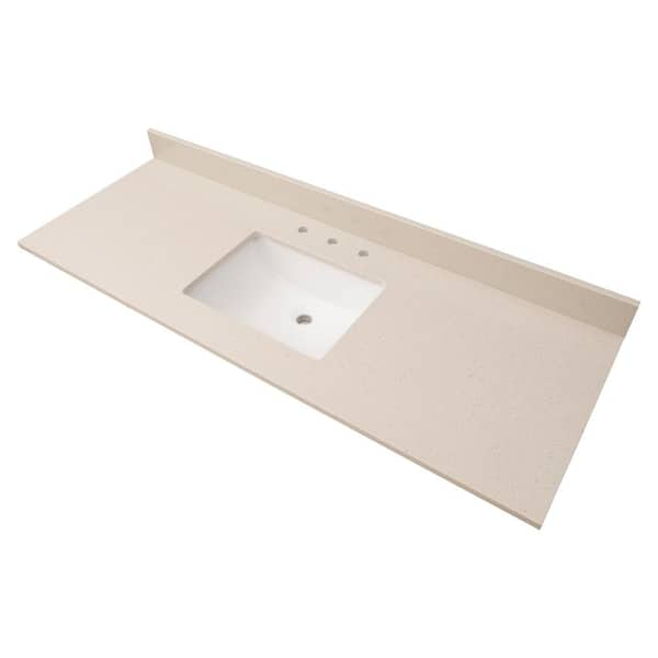 A&A Surfaces Iced White 61 in. W x 22 in. D Engineered Marble Vanity ...