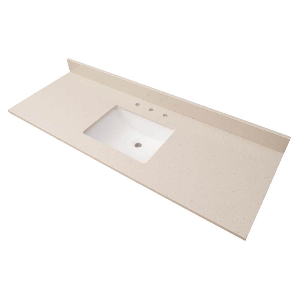 Iced White 61" Engineered Marble Vanity Top with Single Sink