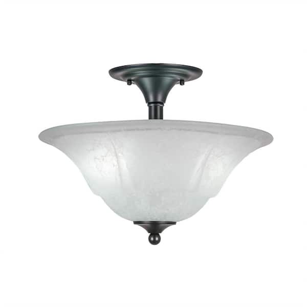 Unbranded Bristol 11.75 in. 2-Light Matte Black Semi-Flush with 16 in. White Marble Glass Shade No Bulbs Included