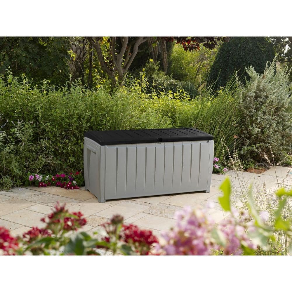 Keter 90 Gallon Black and Gray Lockable Plastic Deck Box