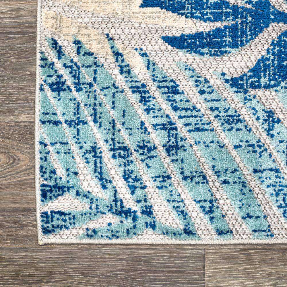 Gray and Blue Synthetic Palm Leaves 3' x 5' Area Rug