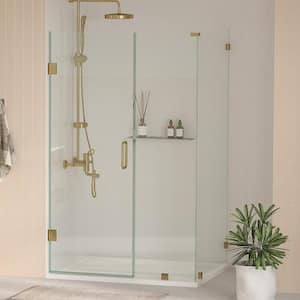 Nirvana 42 in. W x 42 in. L x 76 in. H Pivot Frameless Corner Shower Enclosure in Brushed Gold with 3/8" Clear Glass