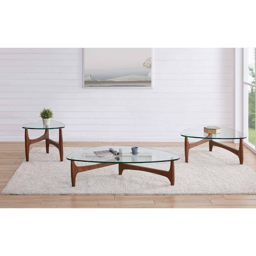 Amelia 19.69 in. Clear Tempered Glass Side Table with Walnut Base End Table - thumbnail 6
