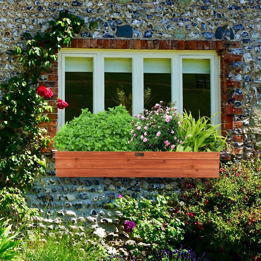 36 Inch Brown Wooden Rectangular Flower Planter Box