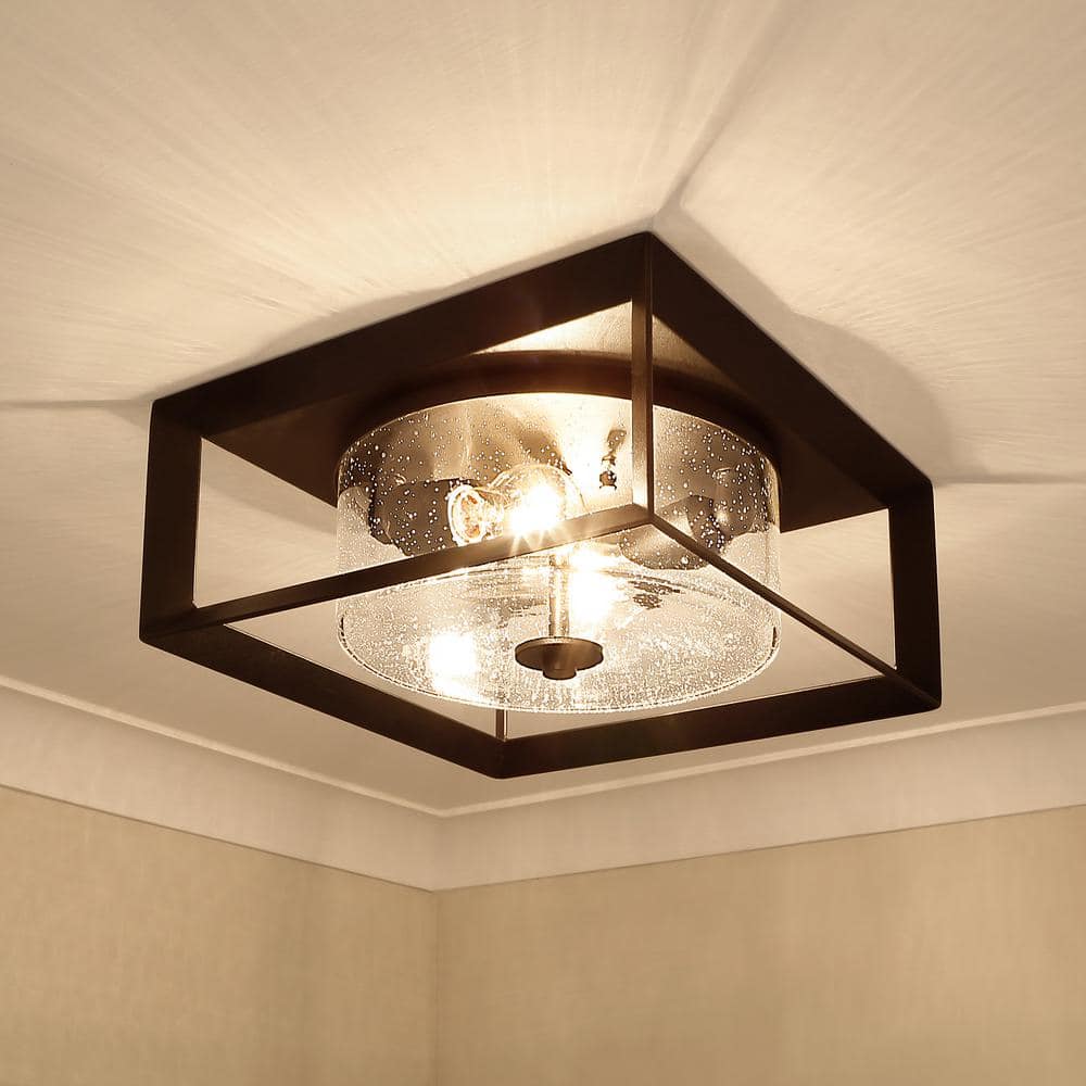 Natural Black Glass Outdoor Flush Mount Light