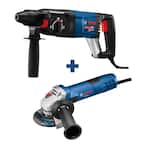 Bulldog Xtreme 8 Amp 1 in. Corded Variable Speed SDS-Plus Concrete Rotary Hammer Drill with Free 4-1/2 in. Angle Grinder