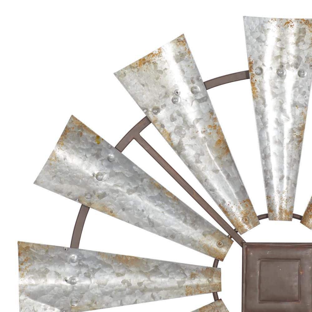 Silver Distressed Galvanized Metal Windmill Wall Sculpture