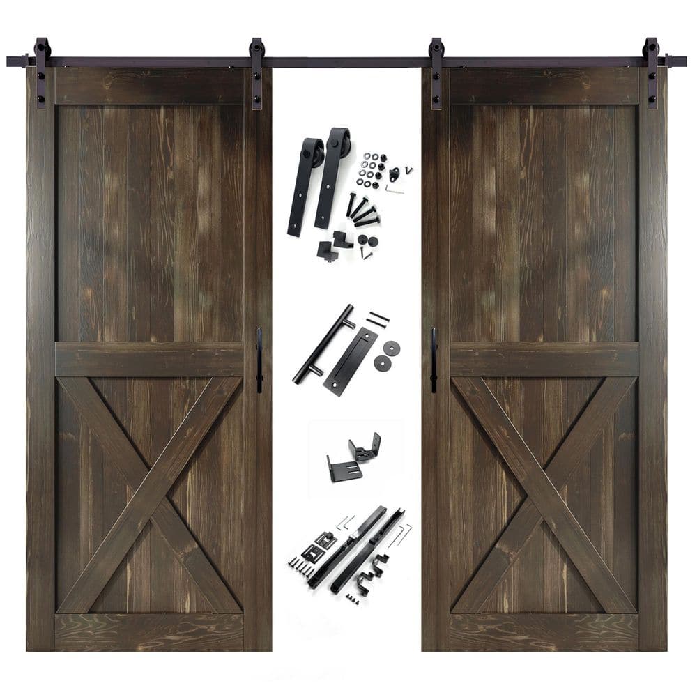 60 in. x 84 in. X-Frame Ebony Double Pine Wood Interior Sliding Barn Door with Hardware Kit, Non-Bypass price history on PriceWatchPro