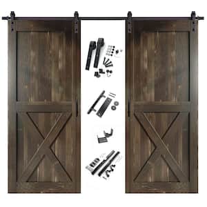 60 in. x 84 in. X-Frame Ebony Double Pine Wood Interior Sliding Barn Door with Hardware Kit, Non-Bypass