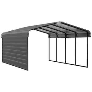 12 ft. W x 20 ft. D x 7 ft. H Charcoal Galvanized Steel Carport with 1-sided Enclosure