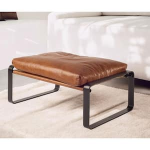 Brown Leather Rectangle Ottoman