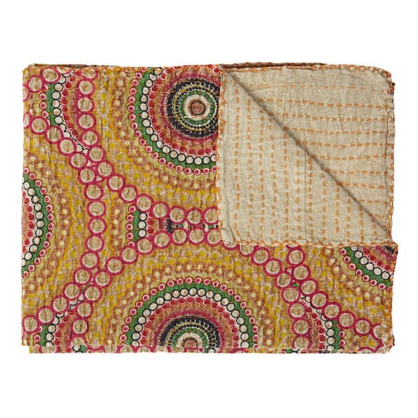 Brown, Beige Abstract Cotton Throw Blanket