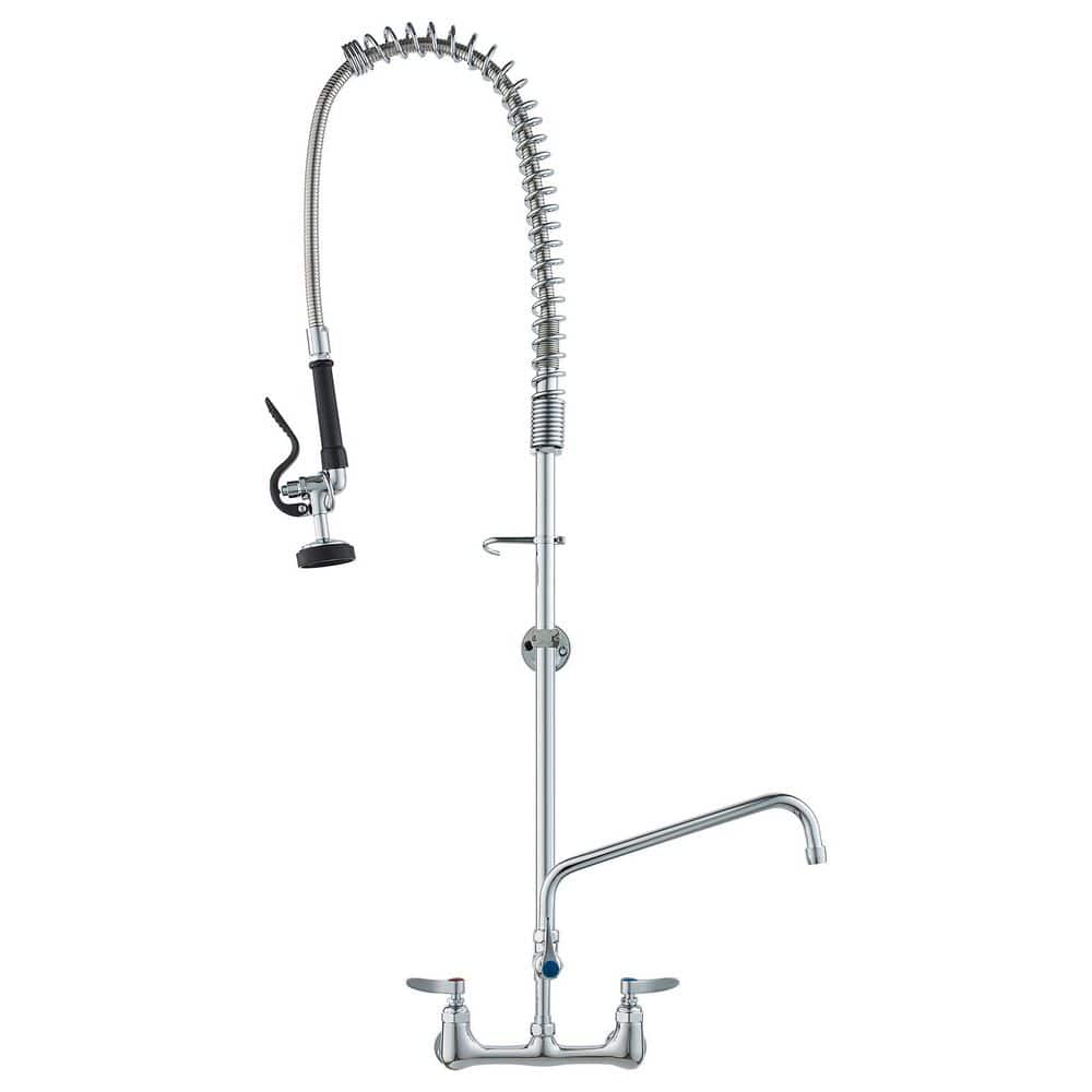 Commercial Faucet with Pre-Rinse Sprayer 47 in. Height 8 in. Center 12 in. Swing Spout Wall Mount Kitchen Sink Faucet price history on PriceWatchPro