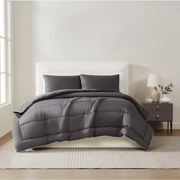 Unbranded 3-Piece Dark Grey Cotton Sateen Full/Queen Comforter Set