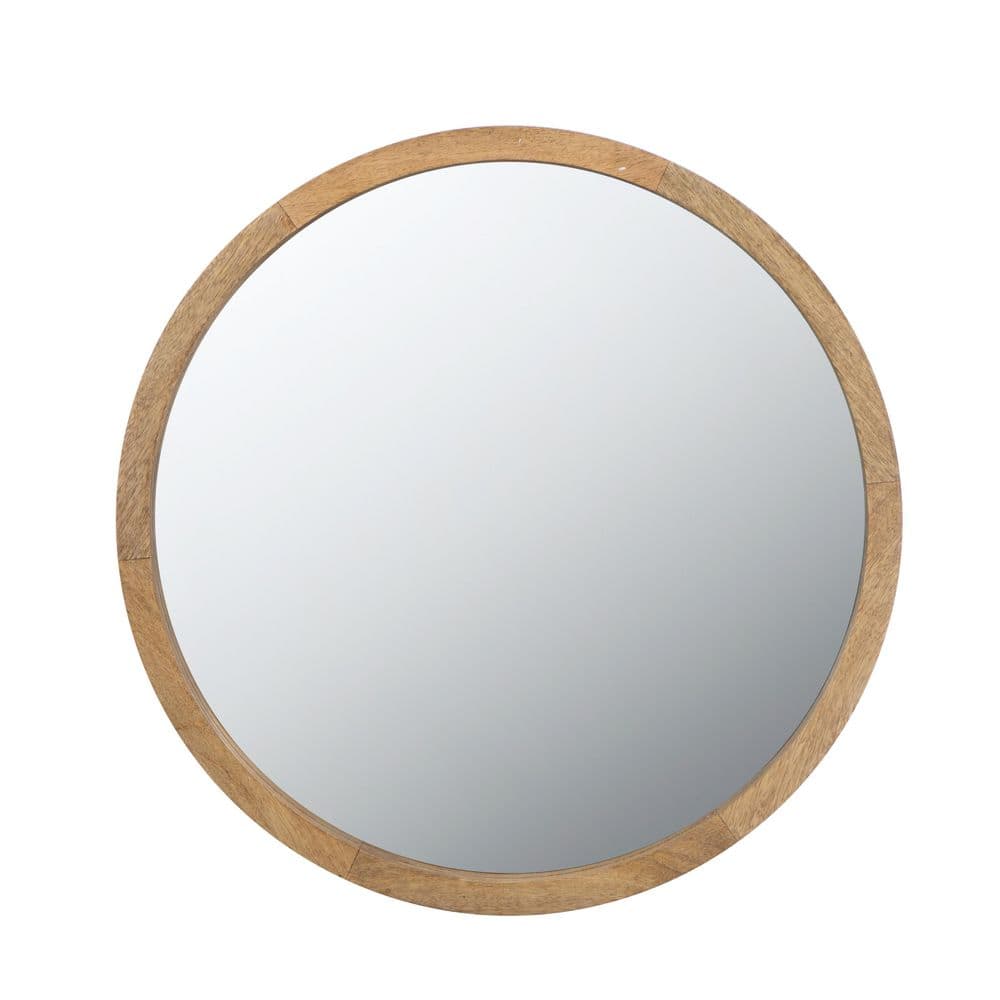 Natural 0.80 in. W x 19.70 in. H Minimalist Round Wood Framed Decorative Wall Mirror for Living Room and Entryway Decor