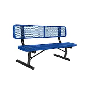 Portable 6 ft. Blue Diamond Commercial Park Bench with Back