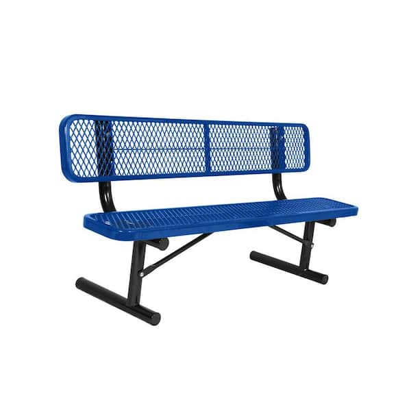 Unbranded Portable 8 ft. Blue Diamond Commercial Park Bench with Back