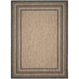 Courtyard Natural/Black 9 ft. x 12 ft. Striped Indoor/Outdoor Patio  Area Rug
