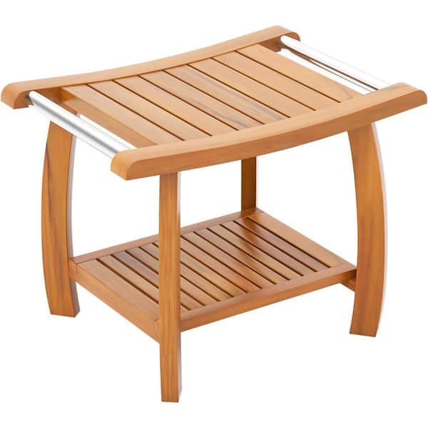 Solid Free-standing Brown Bamboo 25 in. D x 17 in. W Walk In Shower Seat