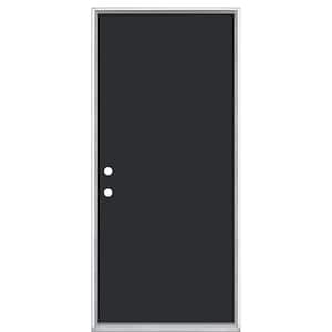 36 in. x 80 in. Flush Right-Hand Inswing Jet Black Painted Steel Prehung Front Exterior Door No Brickmold in Vinyl Frame