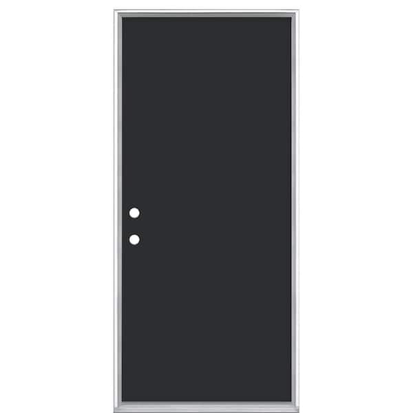 36 in. x 80 in. Flush Right-Hand Inswing Jet Black Painted Steel Prehung Front Exterior Door No Brickmold in Vinyl Frame