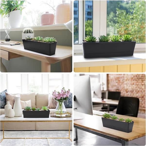 16 in. L x 3.8 in. W x 3.3 in. H 3-Pack Black Rectangle Window Planter 3.3  qt. Drainage Indoor Outdoor ABS Plastic Pot OF047PH033 - The Home Depot
