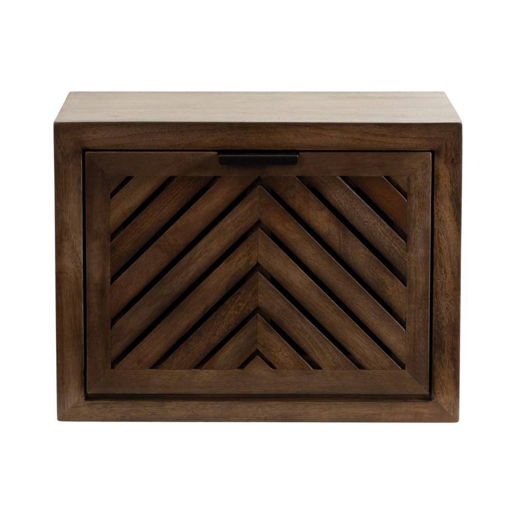 Natural Mango Wood Floating Side Table with Slatted Door