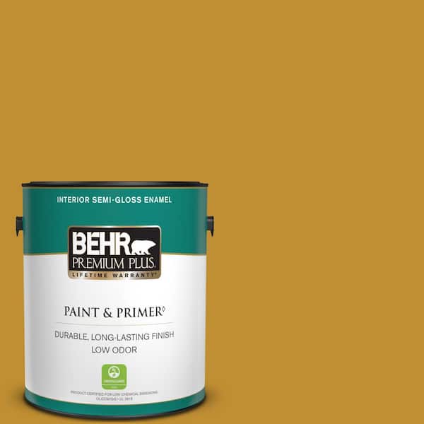 BEHR PREMIUM PLUS 1 gal. #M290-7 Turmeric Semi-Gloss Enamel Low Odor Interior Paint & Primer