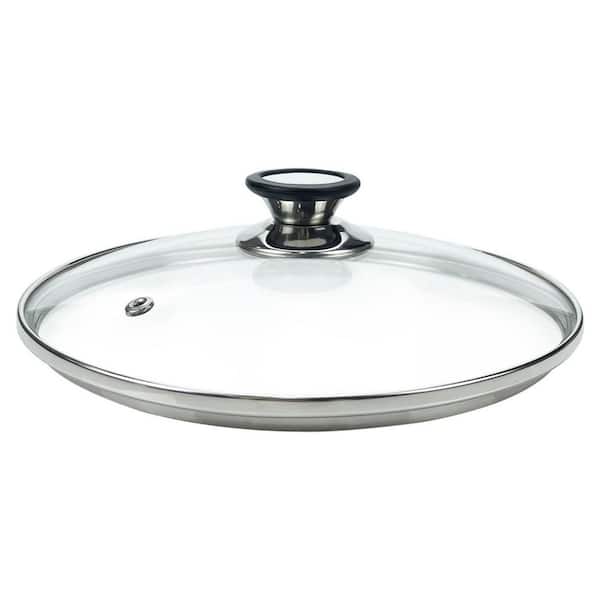 Tempered Glass Lid with Steam Vent Hole Stainless Steel Rim Clear Universal Replacement for Pan Pot Cooker