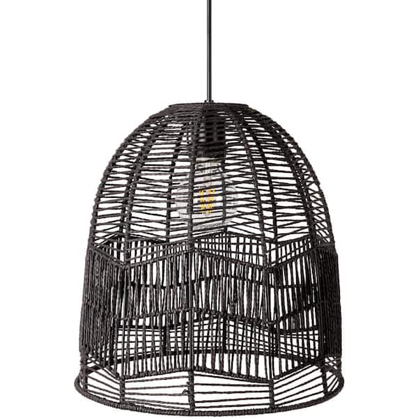 Vega 100-Watt 1-Light Black Pendant Light with Bell Shaped Paper Shade