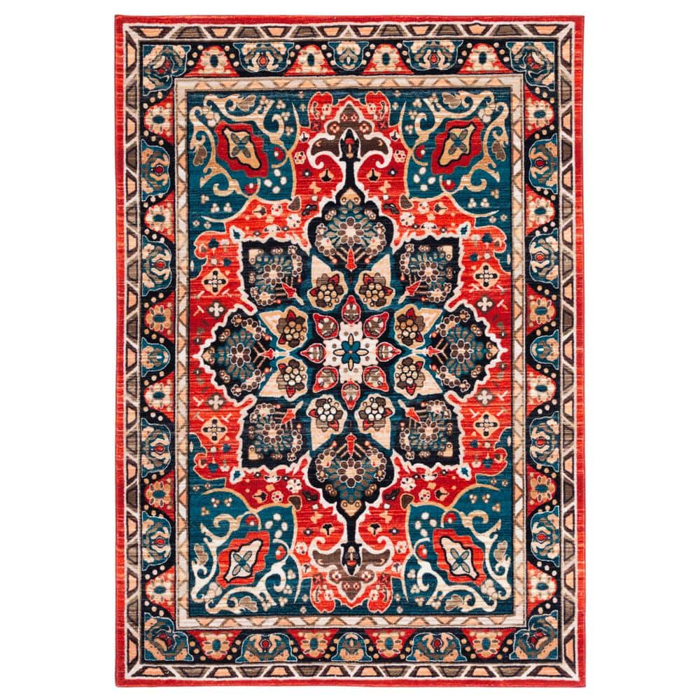 Riviera Elegance 5'5" x 7'7" Black & Red Synthetic Non-Slip Area Rug