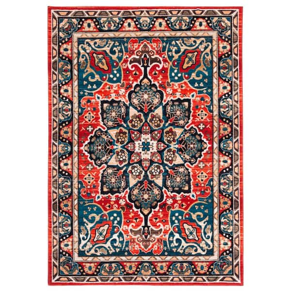 SAFAVIEH Riviera Black/Red 5 ft. x 8 ft. Machine Washable Medallion Border Area Rug